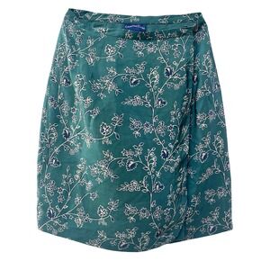 VTG Silk Wrap Skirt Charter Club Teal Blue Floral Above Knee‎ Cottage Core 10